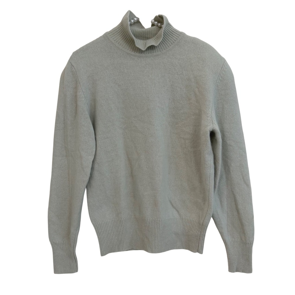 Vintage 80s Evan-Picone Sage Green Angora Lambswool Ruffle Mock Neck Sweater M